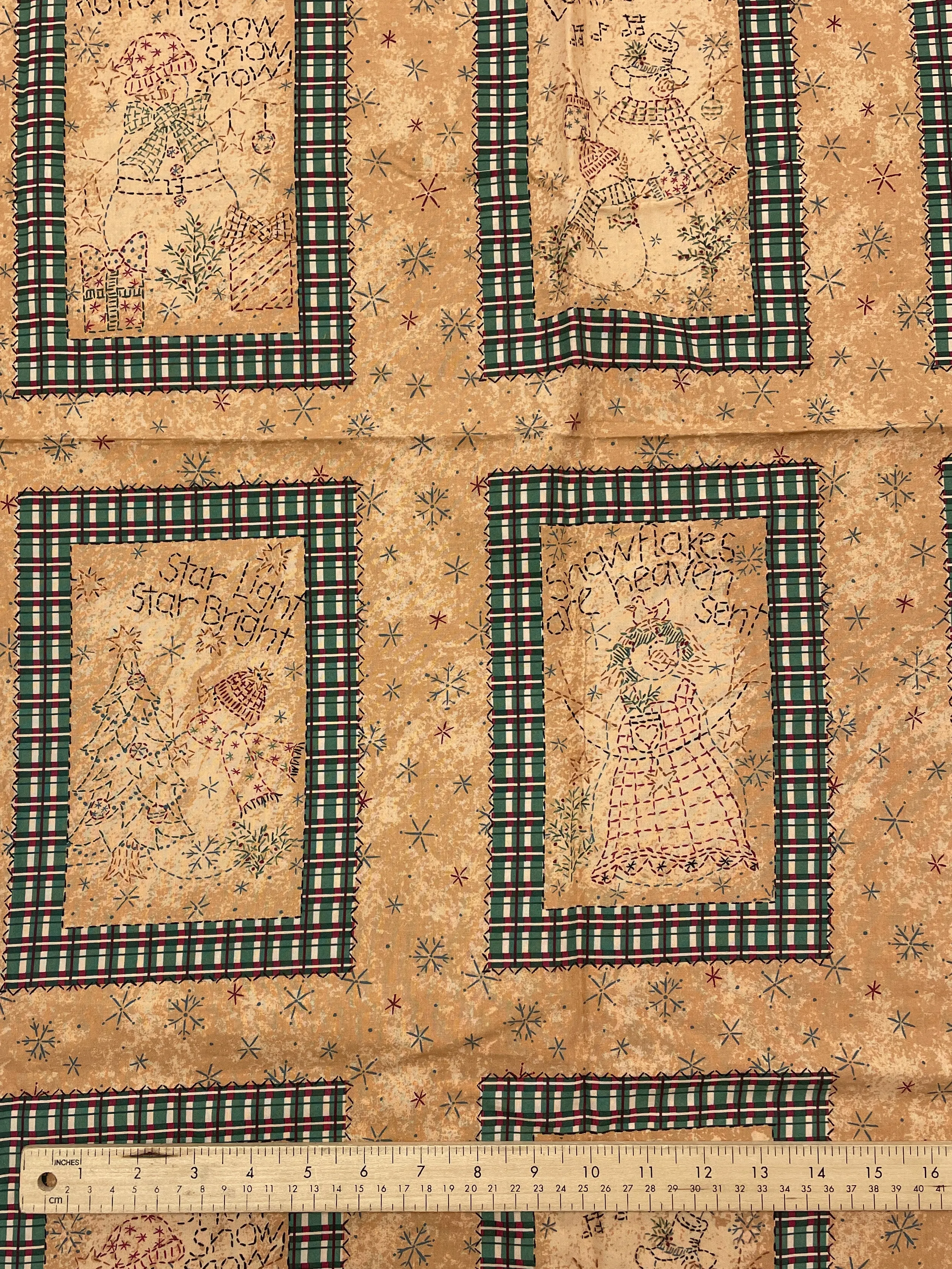 1 YD Quilting Cotton - Mottled Tan with Christmas "Frames"