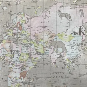 100% Heavier Weight Cotton - Animal Map - Grey - £7.50 Per metre - Sold by Half Metre