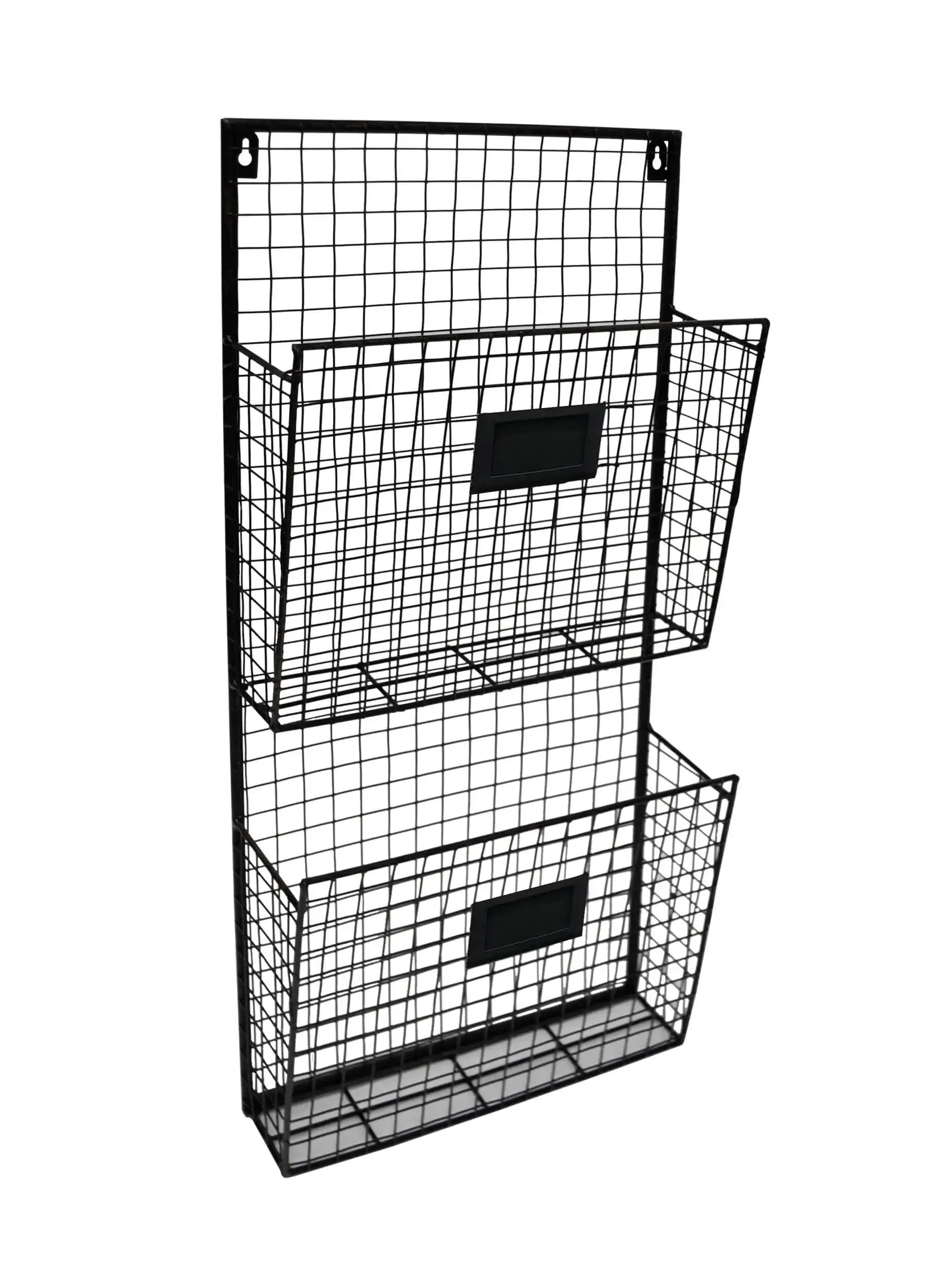 2-Tier Black Wired Wall File Organizer with Label Holders