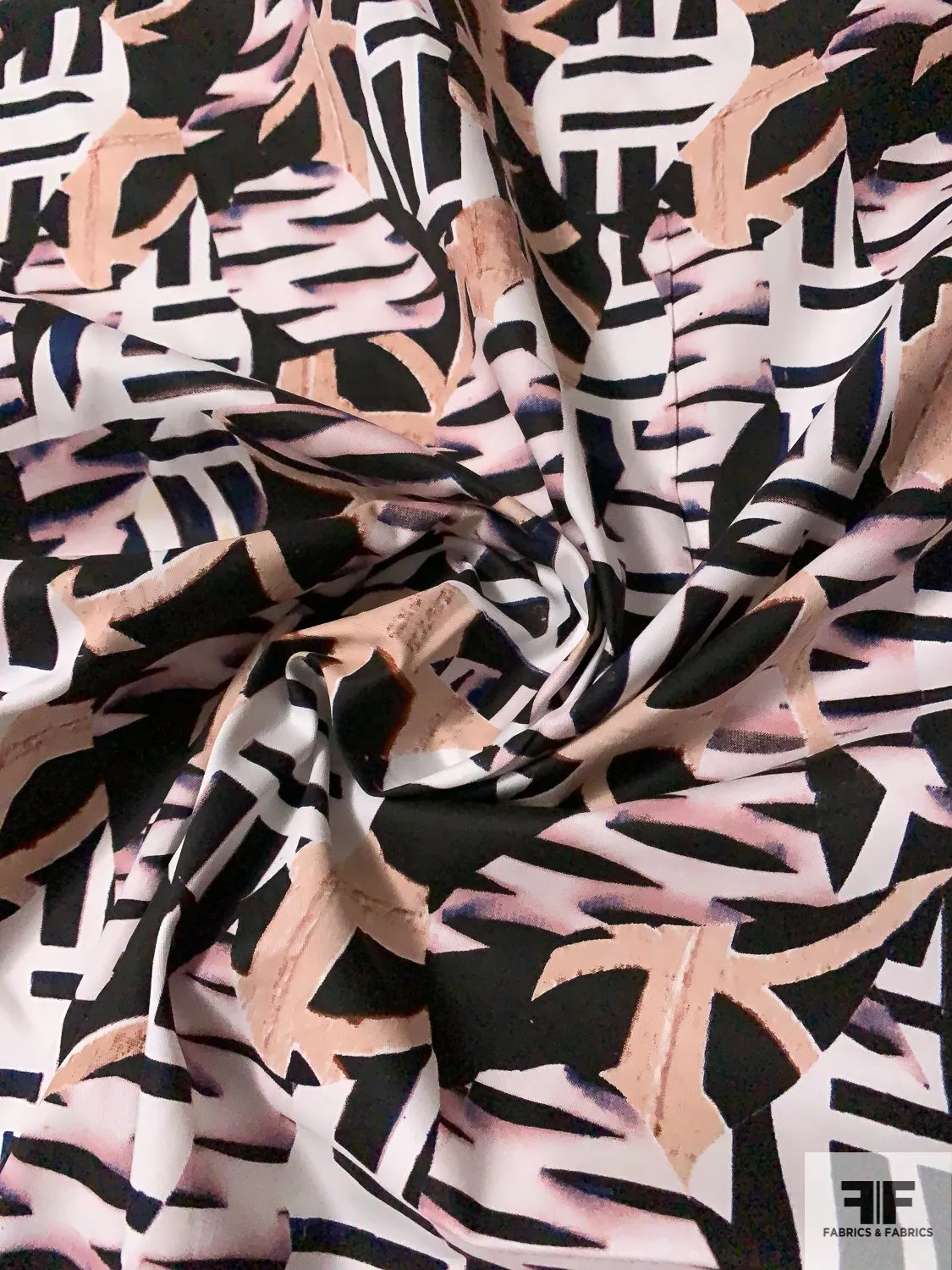 Abstract Collage Printed Cotton Poplin - Black / Blush / White / Pink / Purple