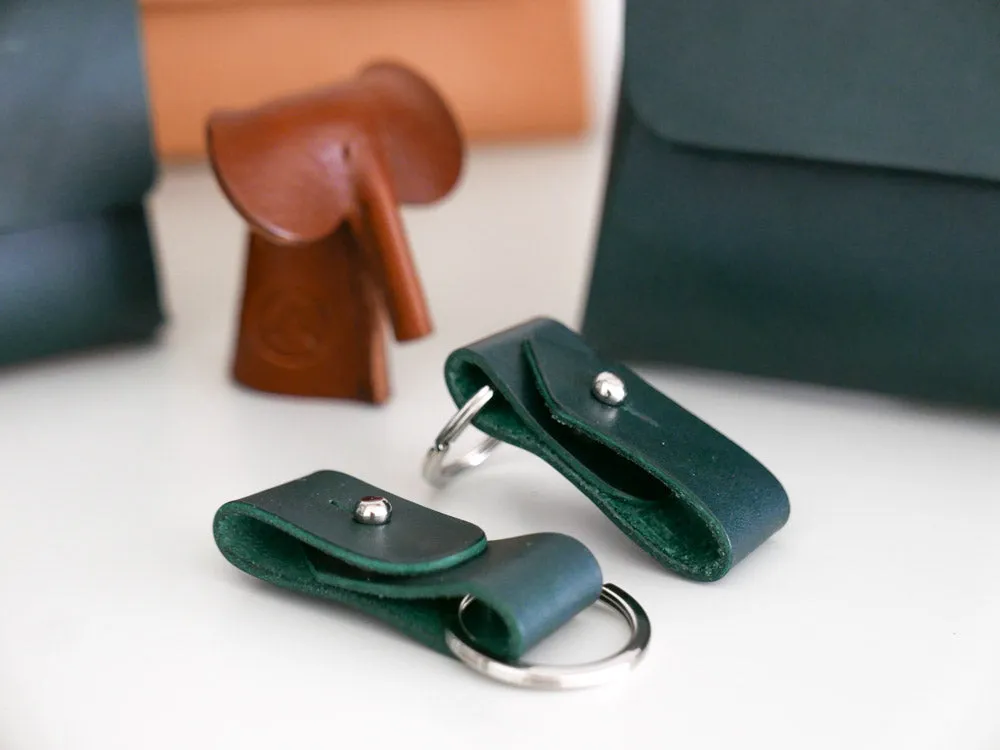 Alpine Green Leather Keyring  - Small House