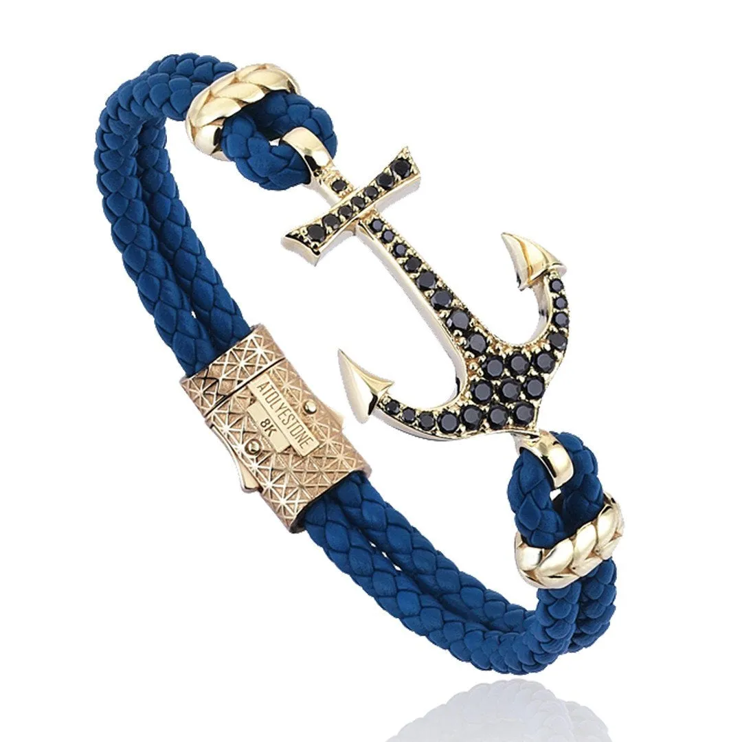 Anchor Leather Bracelet - Solid Yellow Gold