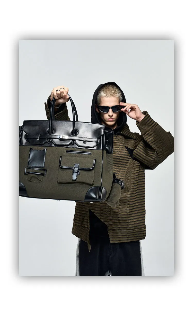 Army green Retro birkin inspired handmade canvas men business travel tote women weekender travel overnight weekend handbag