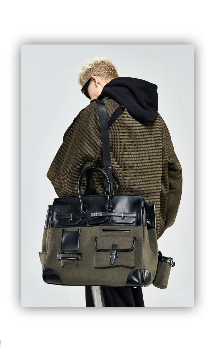Army green Retro birkin inspired handmade canvas men business travel tote women weekender travel overnight weekend handbag