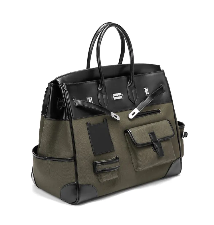 Army green Retro birkin inspired handmade canvas men business travel tote women weekender travel overnight weekend handbag