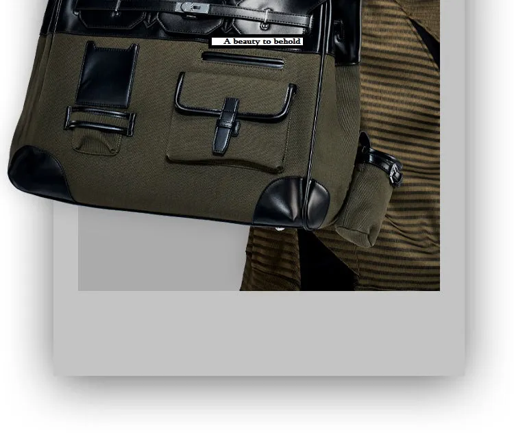 Army green Retro birkin inspired handmade canvas men business travel tote women weekender travel overnight weekend handbag