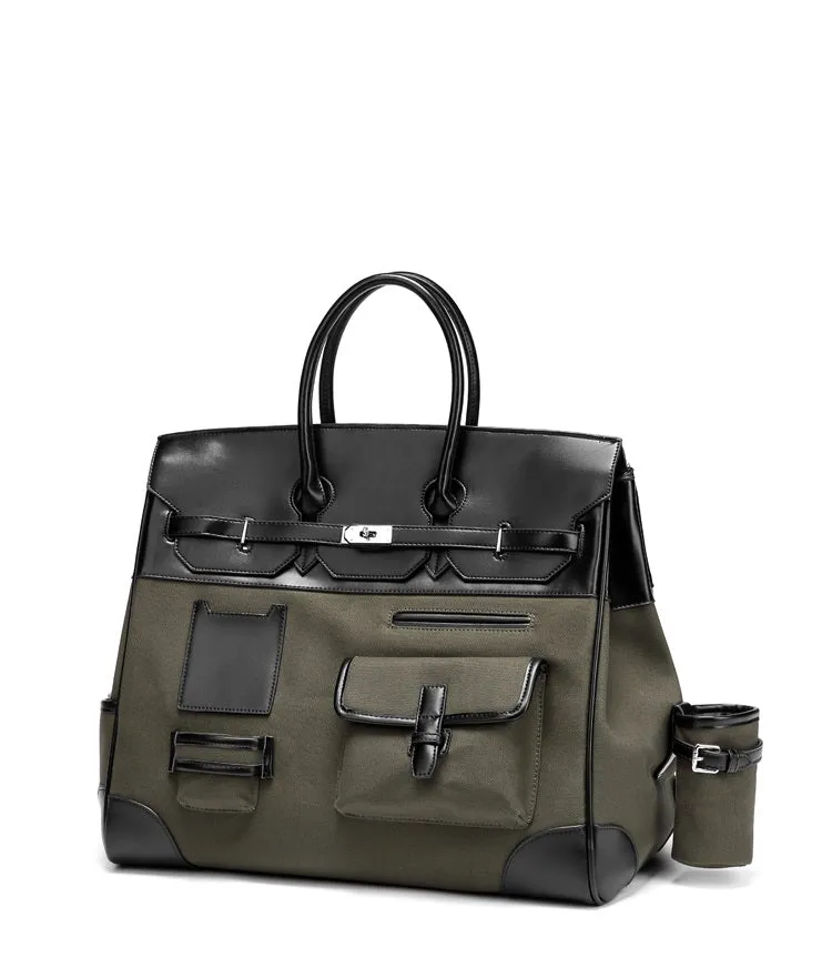 Army green Retro birkin inspired handmade canvas men business travel tote women weekender travel overnight weekend handbag