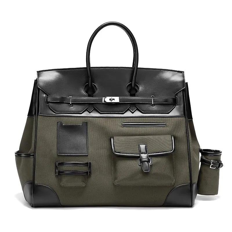 Army green Retro birkin inspired handmade canvas men business travel tote women weekender travel overnight weekend handbag