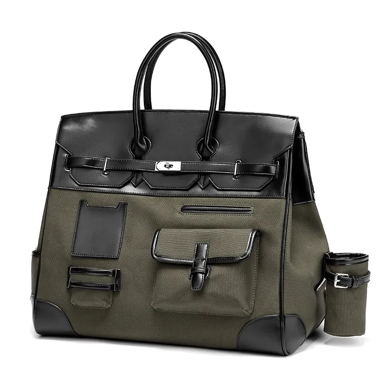 Army green Retro birkin inspired handmade canvas men business travel tote women weekender travel overnight weekend handbag