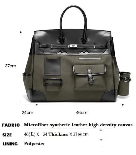Army green Retro birkin inspired handmade canvas men business travel tote women weekender travel overnight weekend handbag