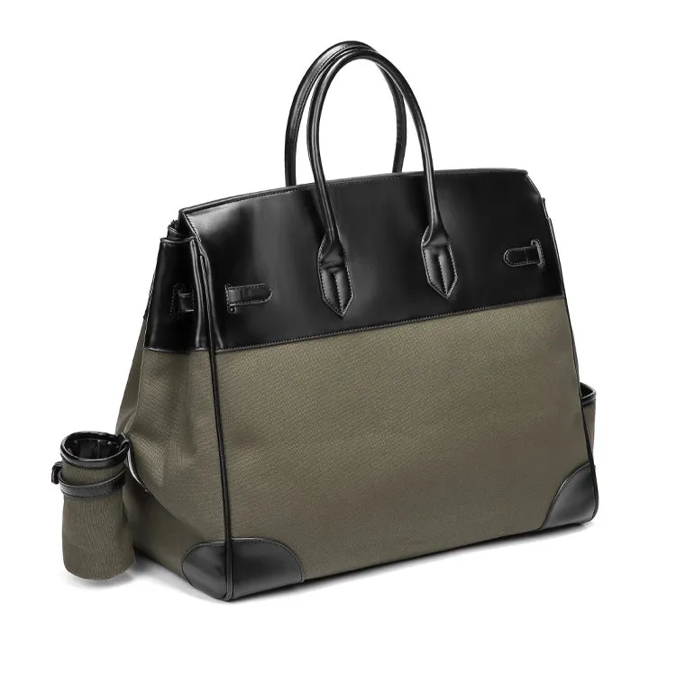 Army green Retro birkin inspired handmade canvas men business travel tote women weekender travel overnight weekend handbag