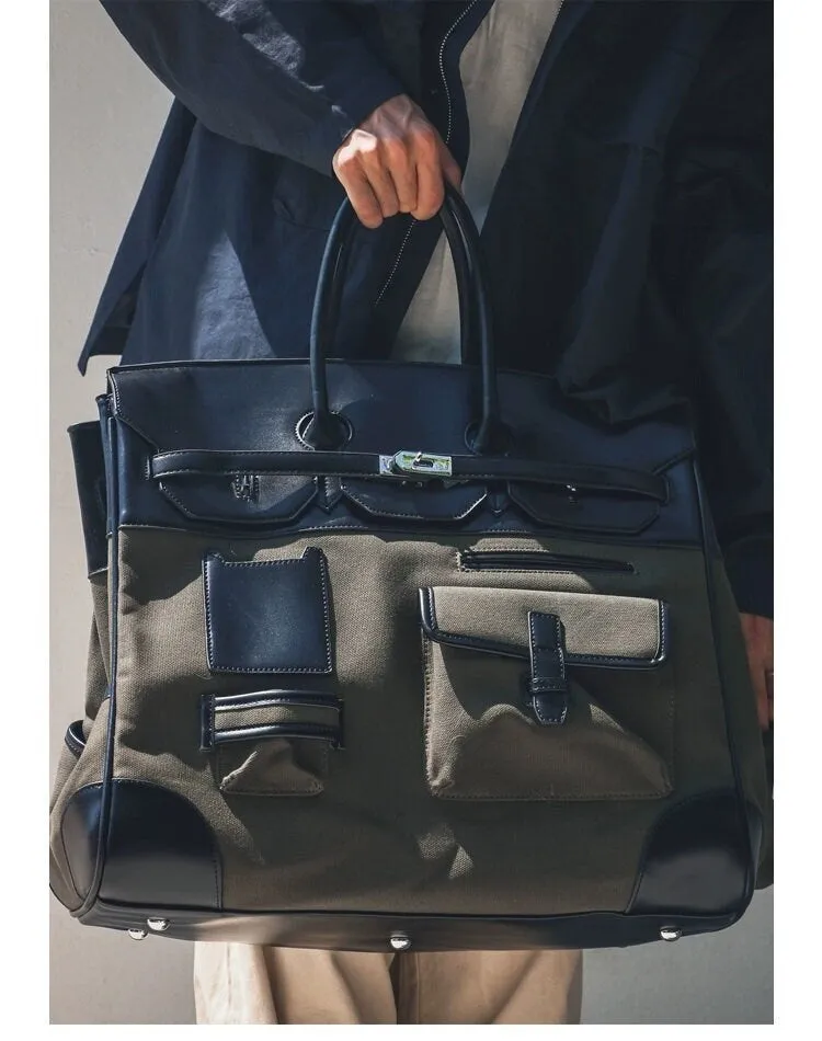 Army green Retro birkin inspired handmade canvas men business travel tote women weekender travel overnight weekend handbag
