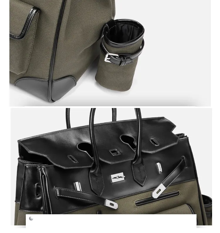 Army green Retro birkin inspired handmade canvas men business travel tote women weekender travel overnight weekend handbag