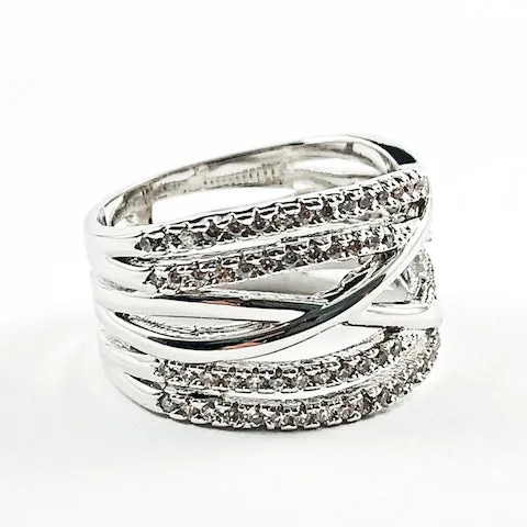 Beautiful Textured Crossover Design Pattern CZ Brass Ring