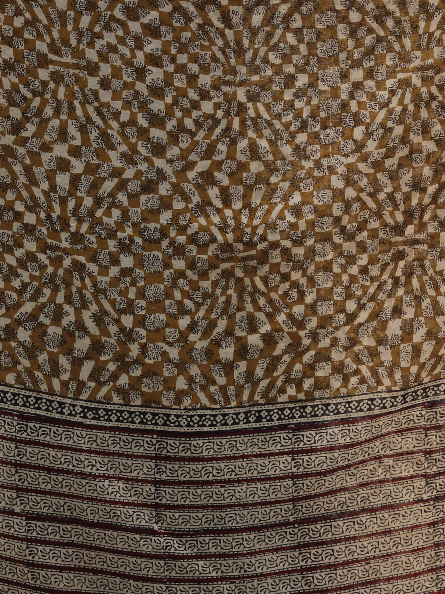 Beige Mustard Black Red Handloom Cotton Hand Block Printed Dupatta  - D04170390