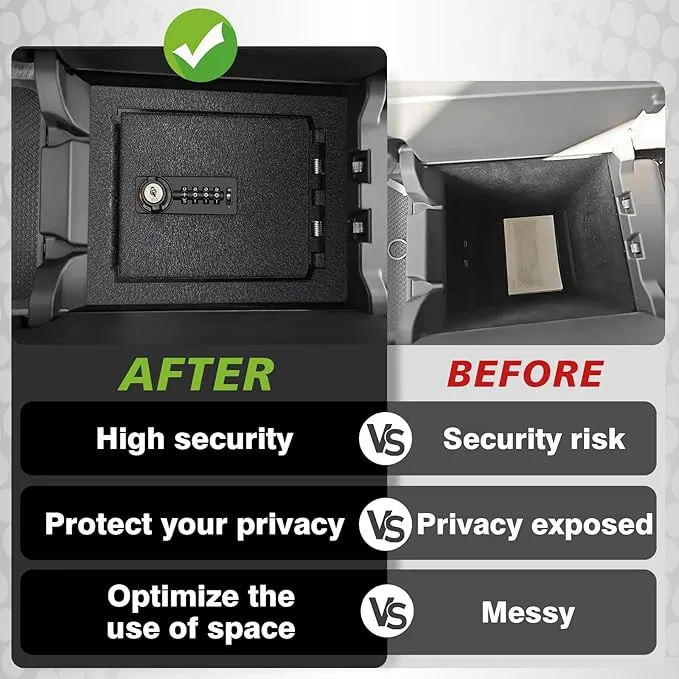 BestEvMod Center Console Organizer Safe Vault LockBox Compatible with Rivian R1T R1S 2022-2025 Pickup Safe Vault Console Storage Interior Organizer with 4 Digit Combo Lock Security Anti-Theft