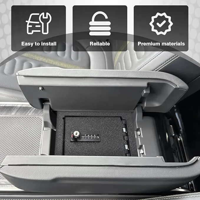BestEvMod Center Console Organizer Safe Vault LockBox Compatible with Rivian R1T R1S 2022-2025 Pickup Safe Vault Console Storage Interior Organizer with 4 Digit Combo Lock Security Anti-Theft