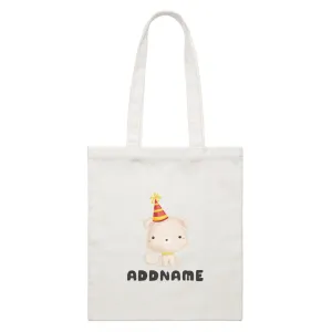 Birthday Friendly Animals Happy Dog Wearing Party Hat Addname White Canvas Bag