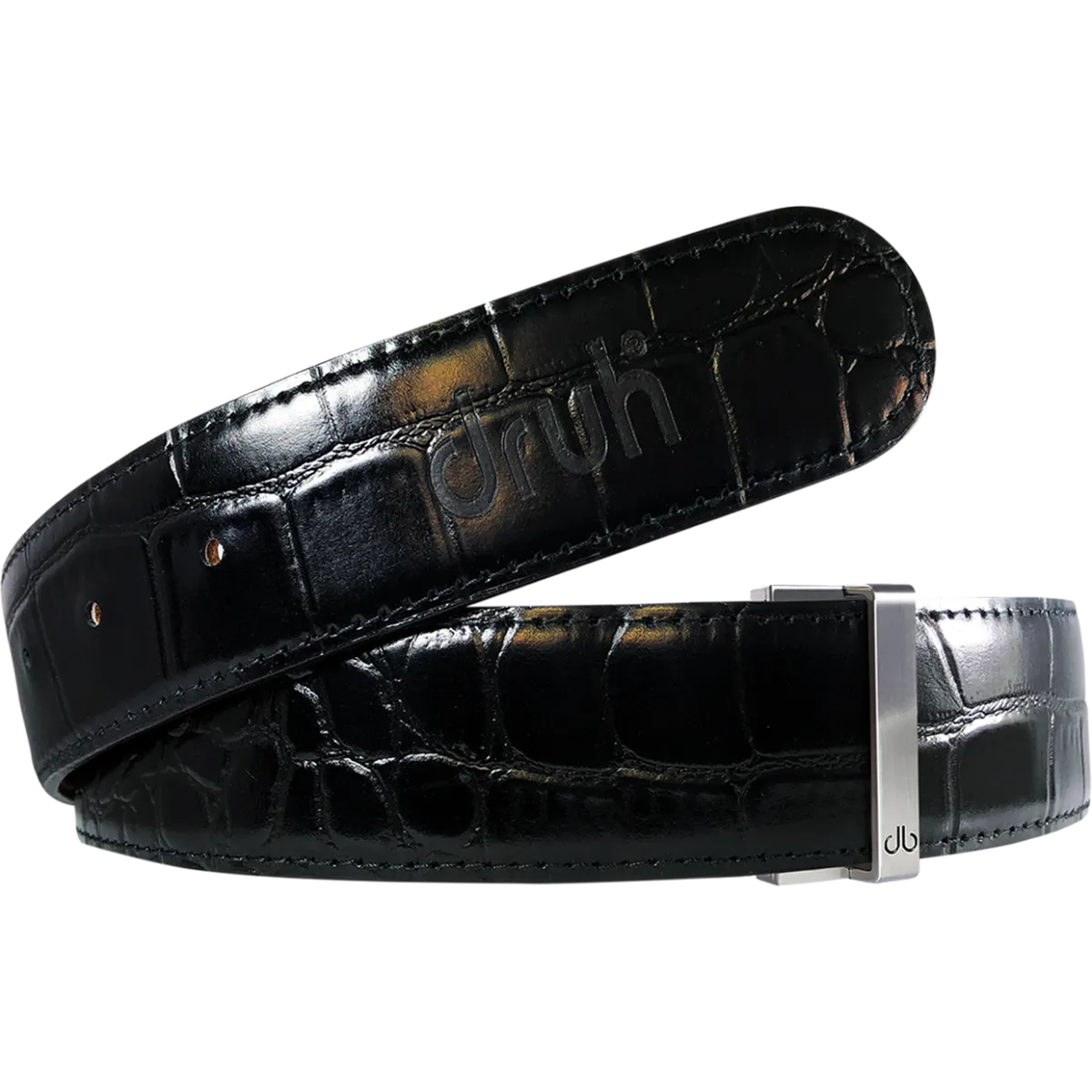 Black Crocodile Textured Leather Belt