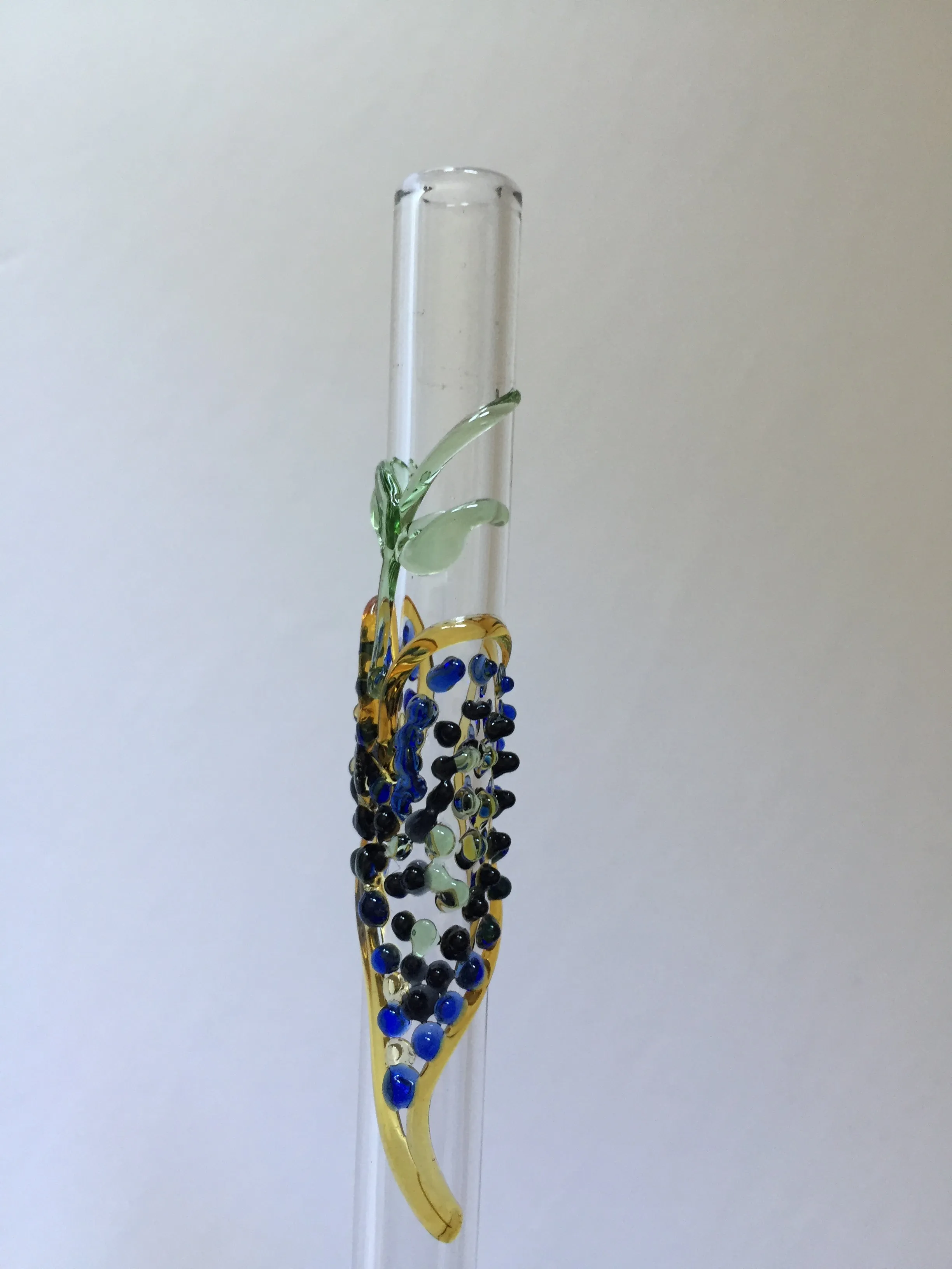 Blown Glass Straw - Transparent with Leaves