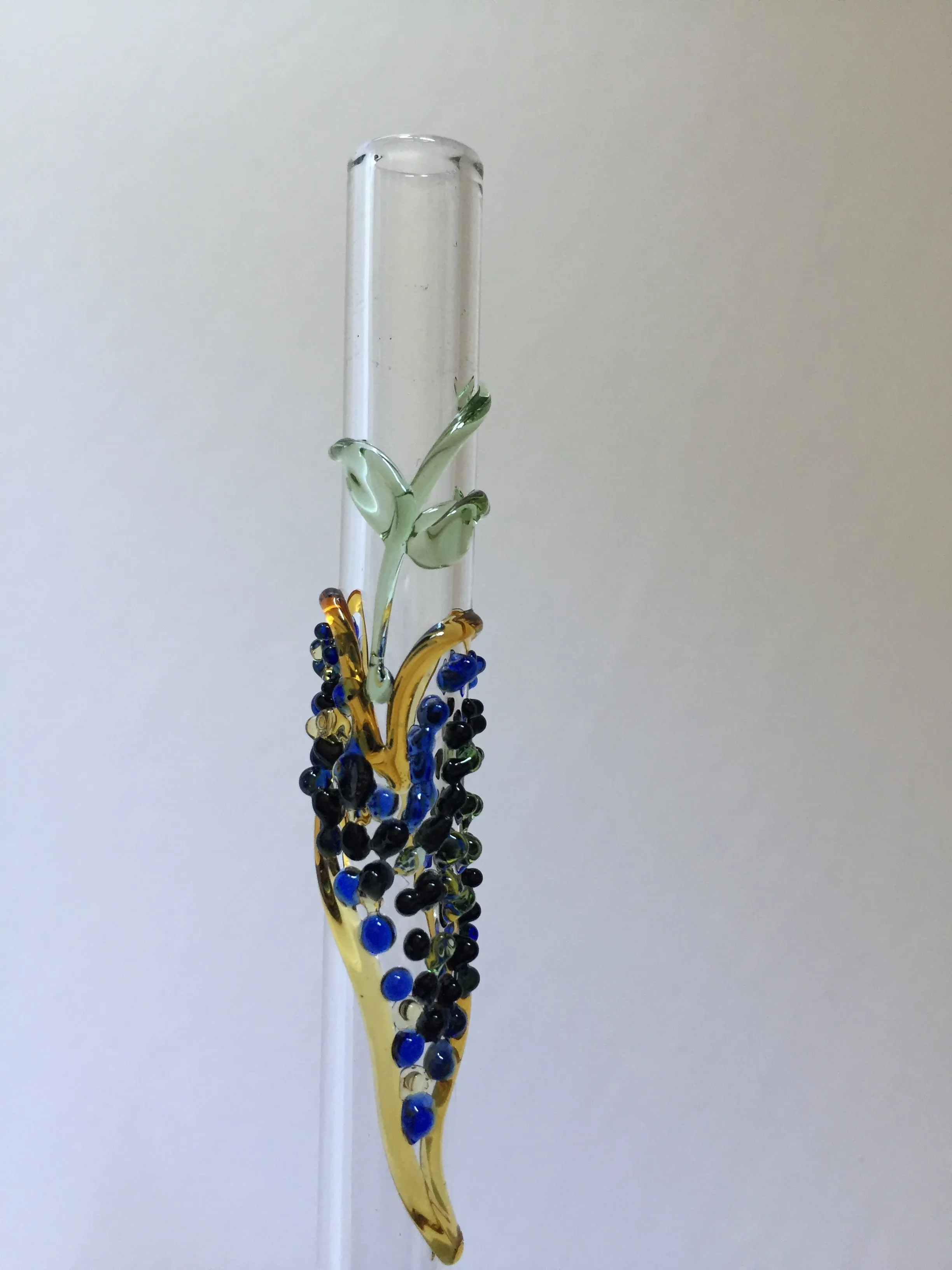 Blown Glass Straw - Transparent with Leaves