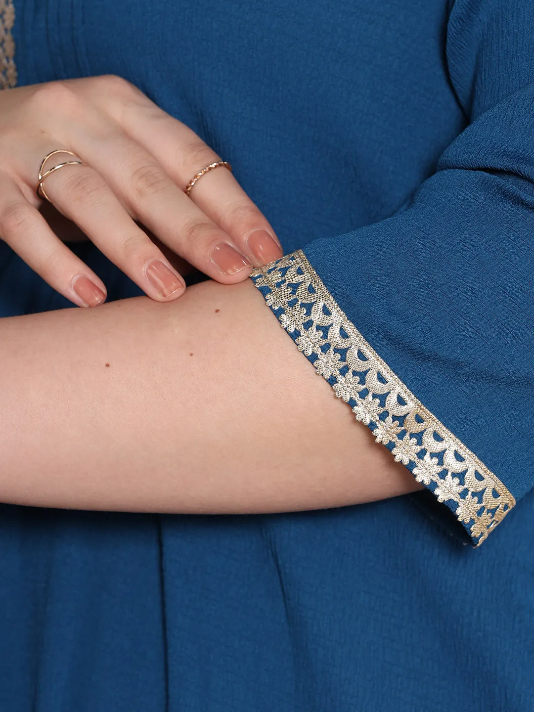 Blue Textured Pintucks Dress