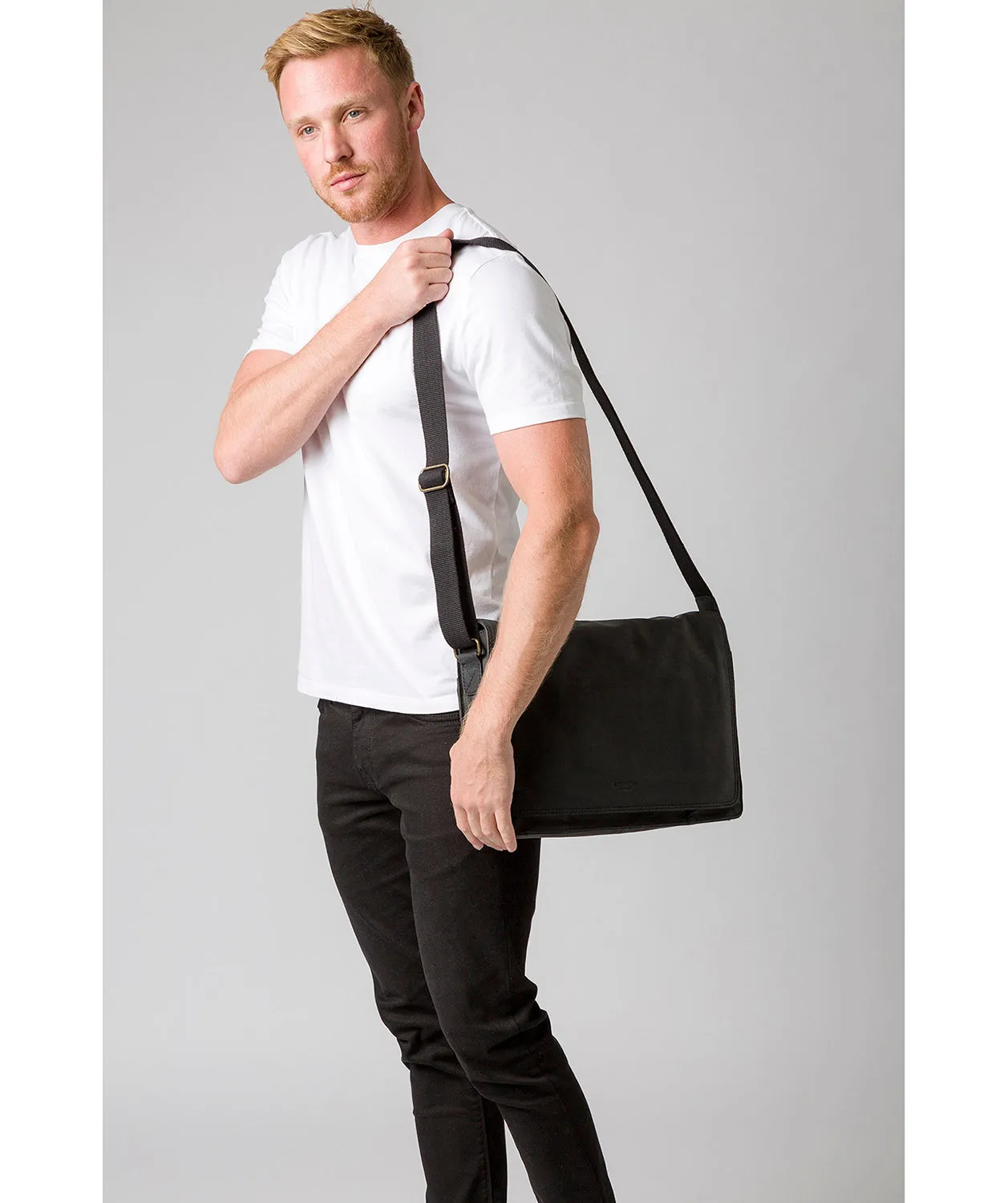 'Bolt' Vintage Black Leather Messenger Bag