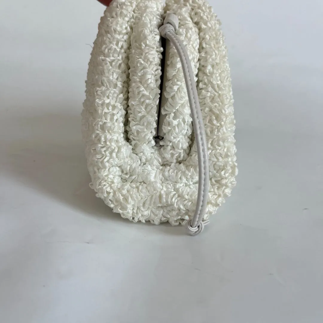 Bottega Veneta Mini Curly Raffia Pouch Clutch white Bag