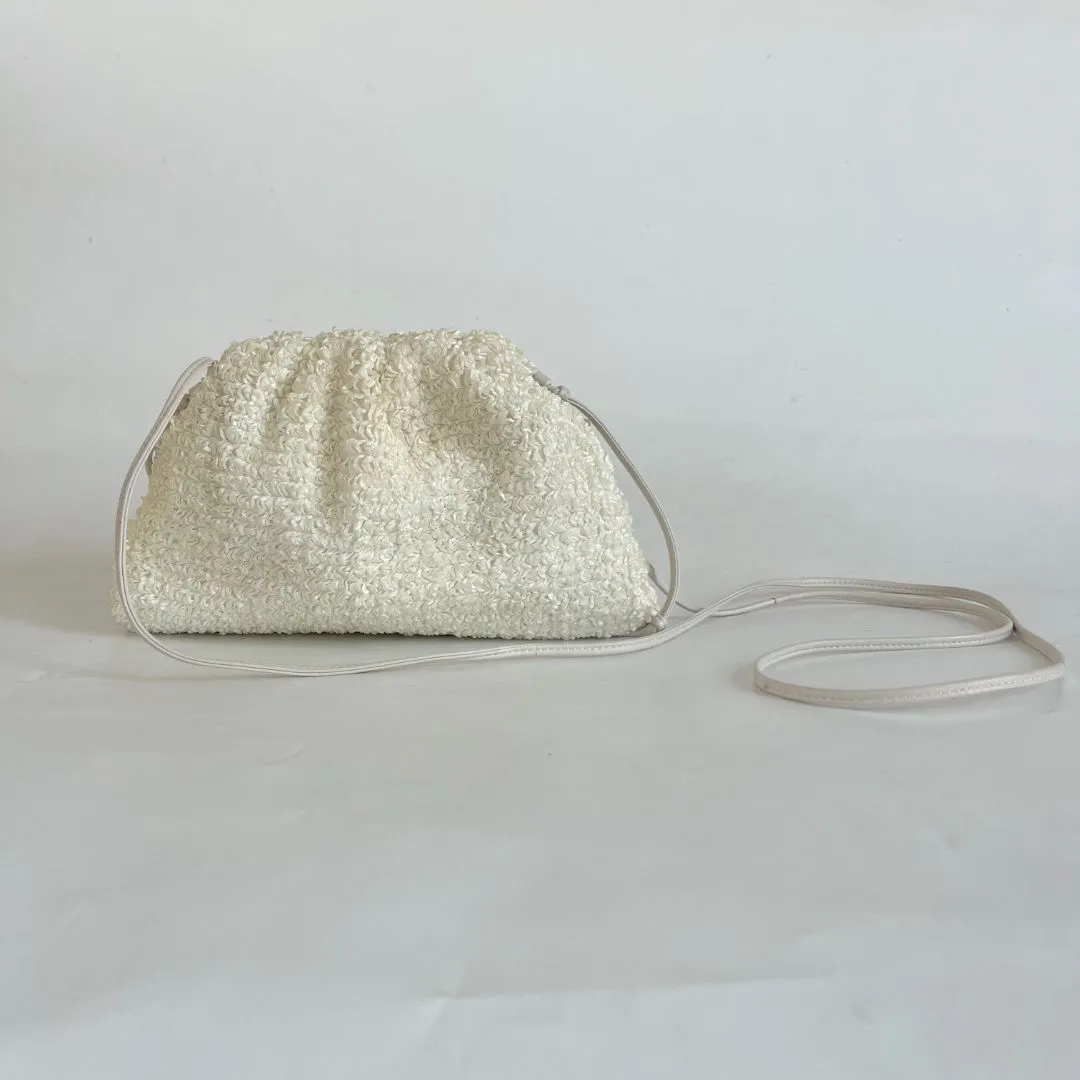 Bottega Veneta Mini Curly Raffia Pouch Clutch white Bag