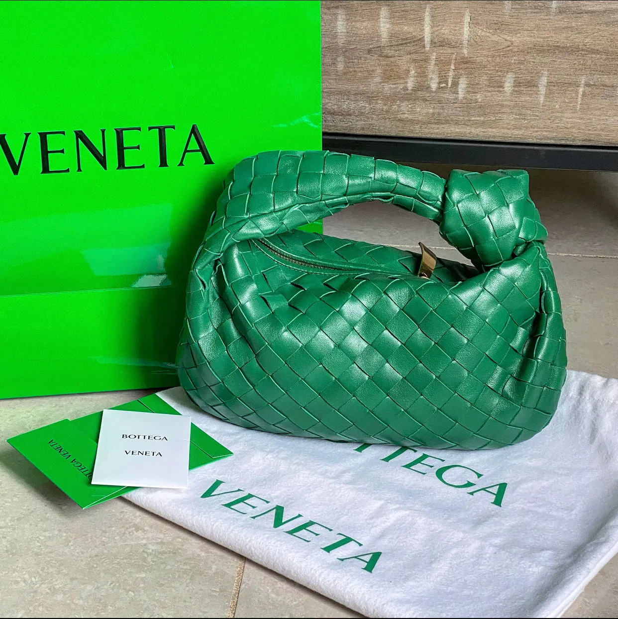 Bottega Veneta Mini Green Jodie Intrecciato Leather Hobo Bag
