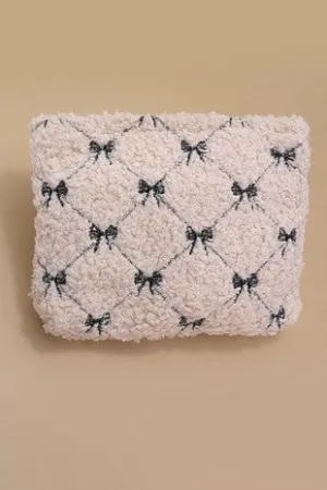BOW SOFT LAMB WOOL COSMETIC POUCH BAG