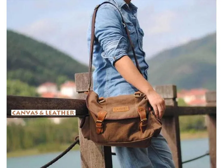 Brown Canvas & Leather Messenger Bag