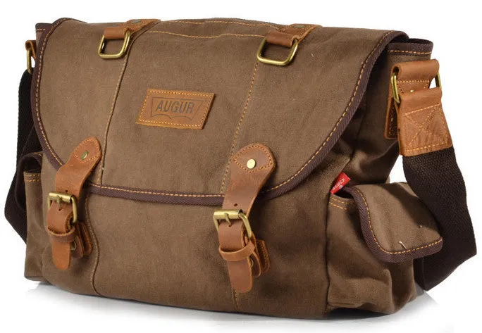 Brown Canvas & Leather Messenger Bag