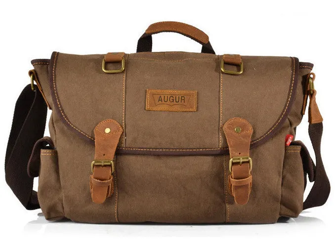 Brown Canvas & Leather Messenger Bag