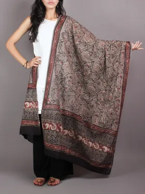 Brown Red Black Cotton Mul Hand Block Printed Dupatta - D0417064