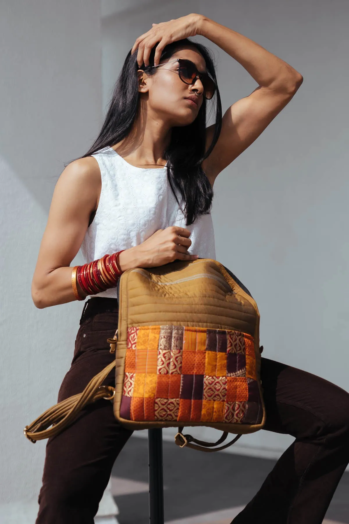 Brown Silk Godhadi Patchwork Bag