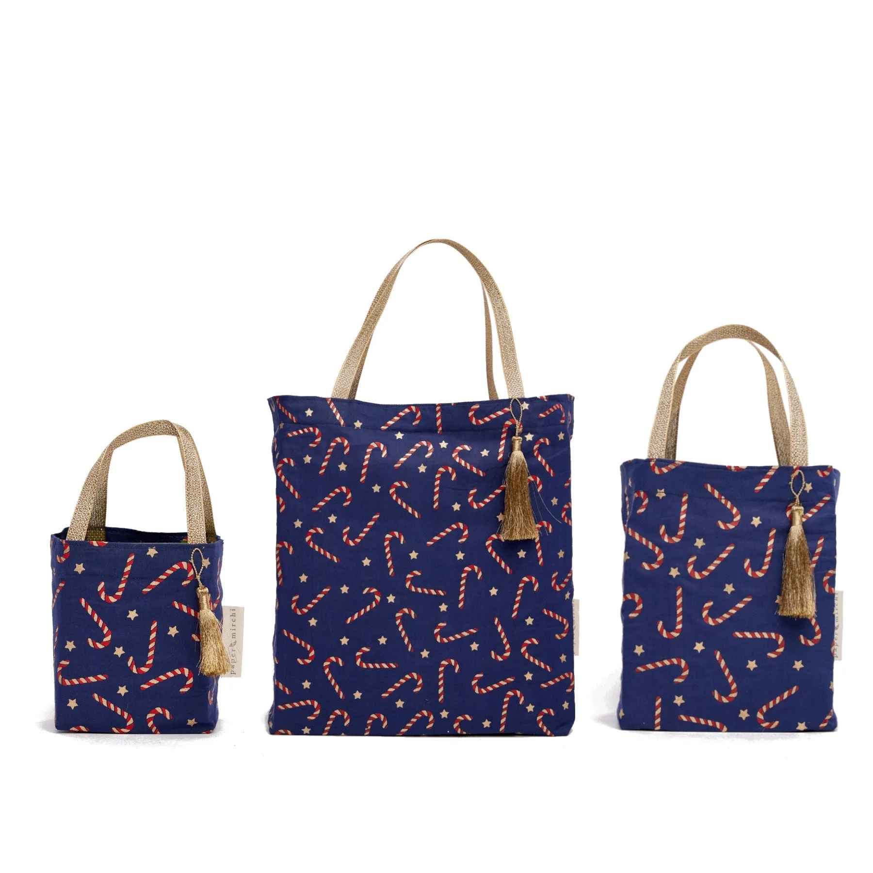 Candy Cane Reusable Gift Tote Bags by Paper Mirchi