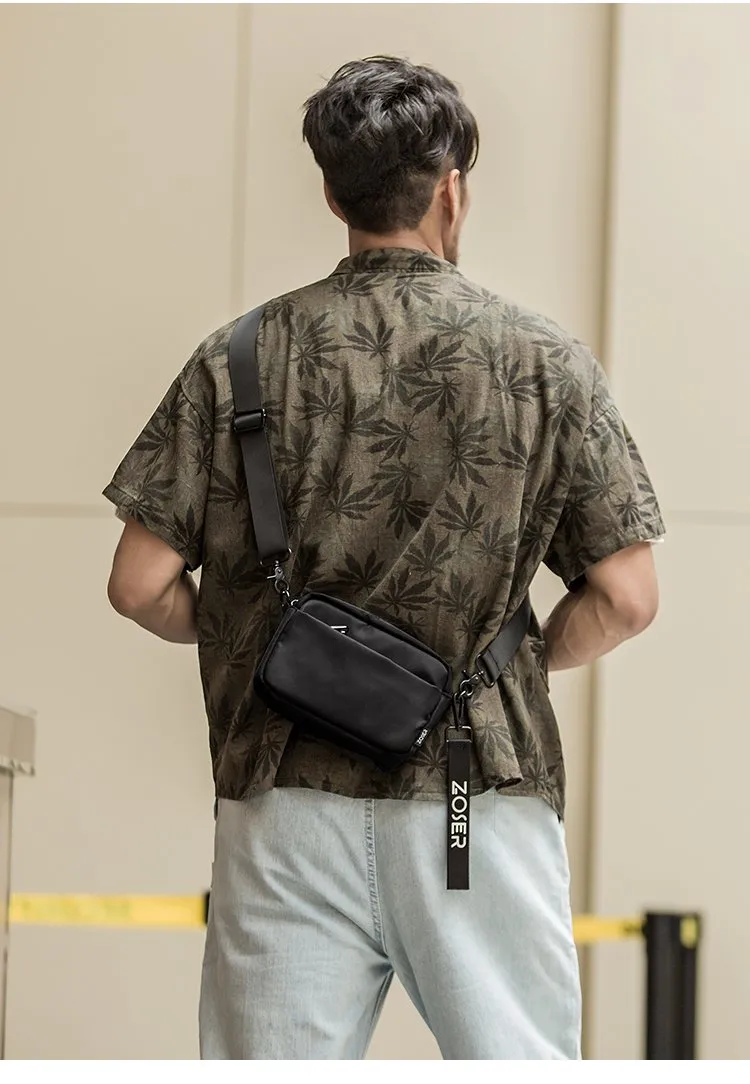 Casual Black Mens NYLON Mini Chest Bag Postman Bag Black Small Messenger Bags Side Bag for Men