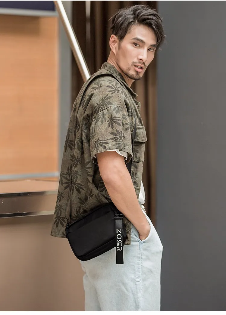 Casual Black Mens NYLON Mini Chest Bag Postman Bag Black Small Messenger Bags Side Bag for Men