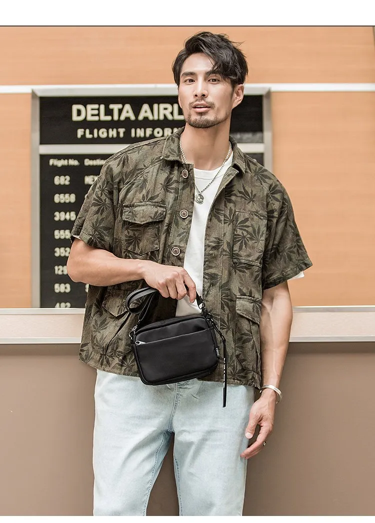 Casual Black Mens NYLON Mini Chest Bag Postman Bag Black Small Messenger Bags Side Bag for Men