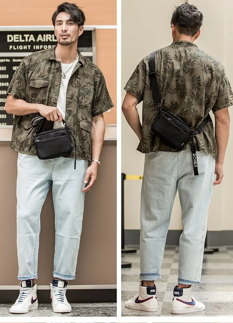 Casual Black Mens NYLON Mini Chest Bag Postman Bag Black Small Messenger Bags Side Bag for Men