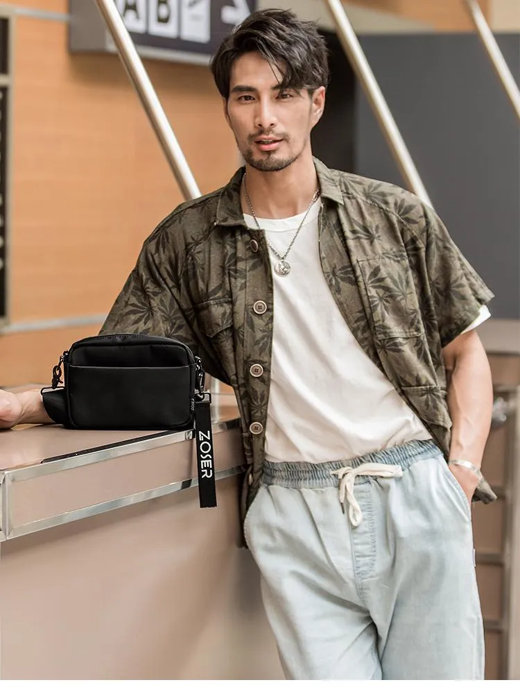 Casual Black Mens NYLON Mini Chest Bag Postman Bag Black Small Messenger Bags Side Bag for Men