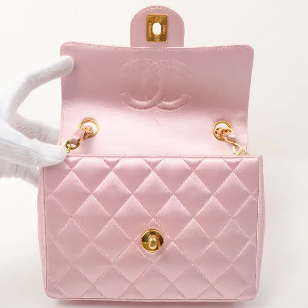 Chanel Around 1997 Made Silk Stain Classic Flap Chain Bag Mini Pink