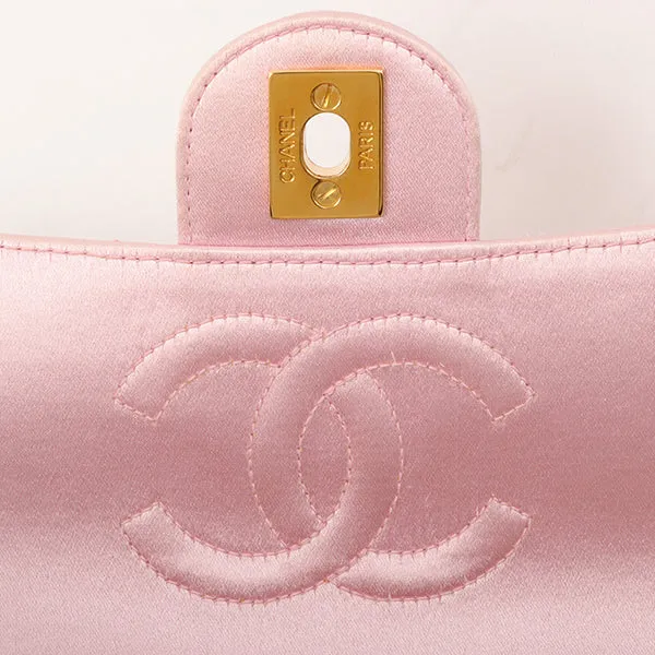 Chanel Around 1997 Made Silk Stain Classic Flap Chain Bag Mini Pink