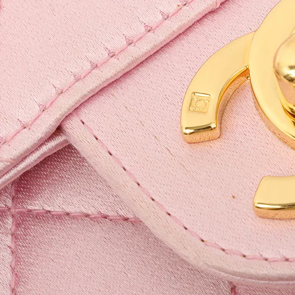 Chanel Around 1997 Made Silk Stain Classic Flap Chain Bag Mini Pink
