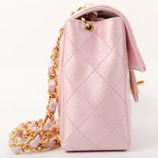 Chanel Around 1997 Made Silk Stain Classic Flap Chain Bag Mini Pink