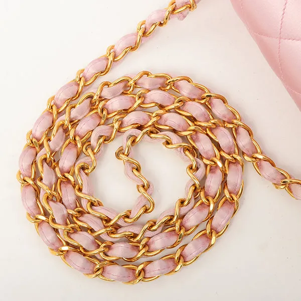 Chanel Around 1997 Made Silk Stain Classic Flap Chain Bag Mini Pink