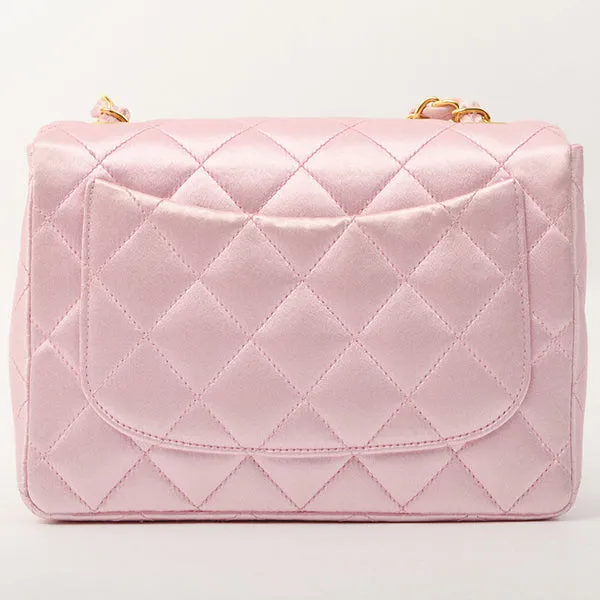 Chanel Around 1997 Made Silk Stain Classic Flap Chain Bag Mini Pink