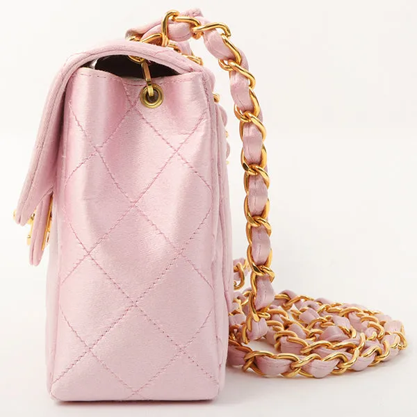 Chanel Around 1997 Made Silk Stain Classic Flap Chain Bag Mini Pink