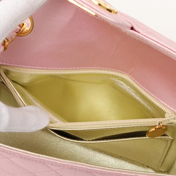Chanel Around 1997 Made Silk Stain Classic Flap Chain Bag Mini Pink